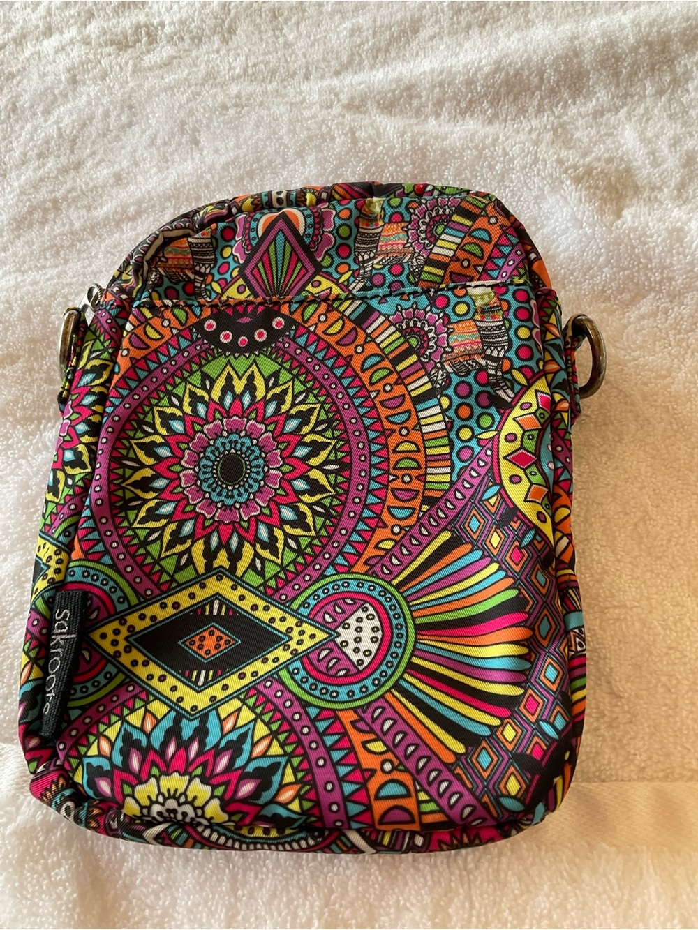 Sakroots Vibrant Multicolor Tribal Crossbody Bag with Black Strap - Picture 4 of 6